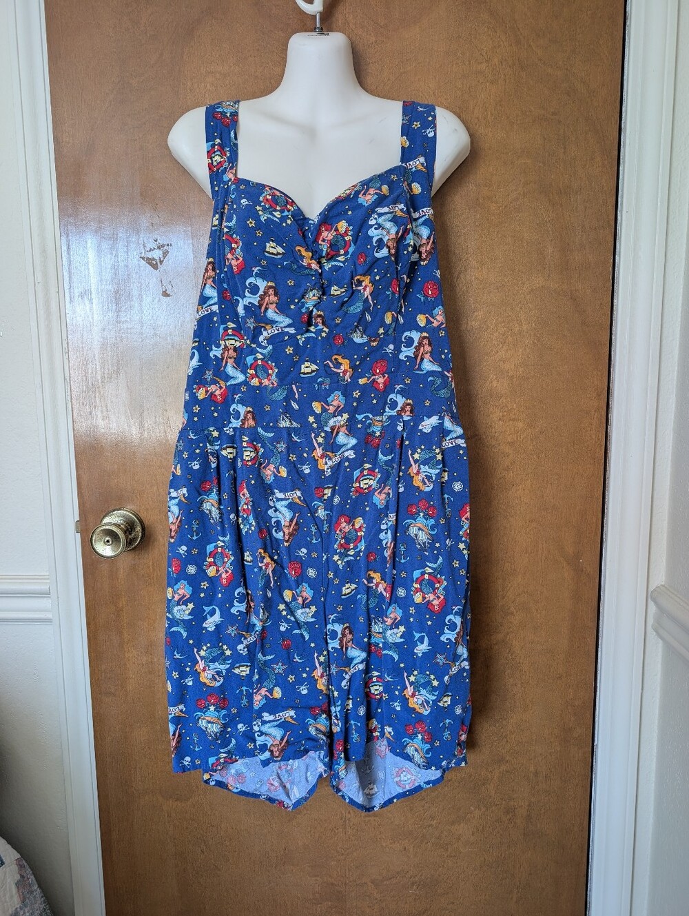 Torrid Retro Chic Blue Mermaid Nautical Tattoo Challis Halter Romper